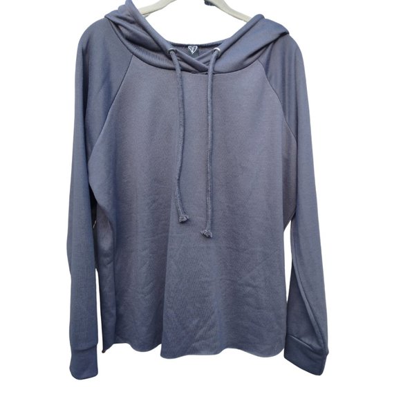 Windsor Tops - Ladies Pewter Blue Font Tie Hoodie Front Pocket Cotton Jeresy Hoodie New With Ta